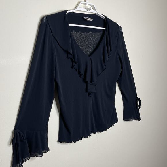 Vtg Women's‎ Sheer Black Ruffle Flare Bell Sleeve Blouse Witchy Whimsigoth Y2K M - Picture 6 of 10